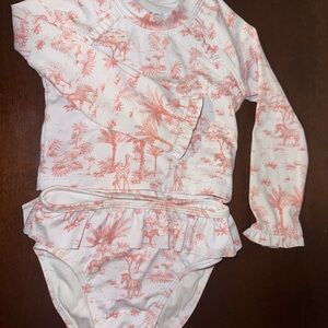 Janie and Jack Coral and White 2 piece swim suit